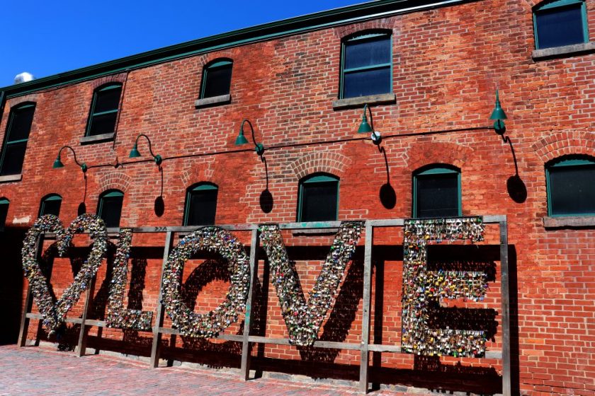 The iconic heart and love sign in the Distillery District, Toronto