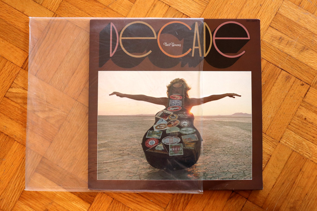 Vinyl record in a plastic sleeve
