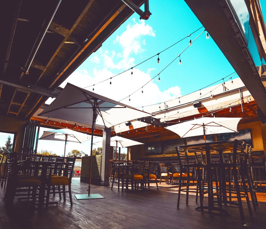 Open roof patio at the Crooked Cue