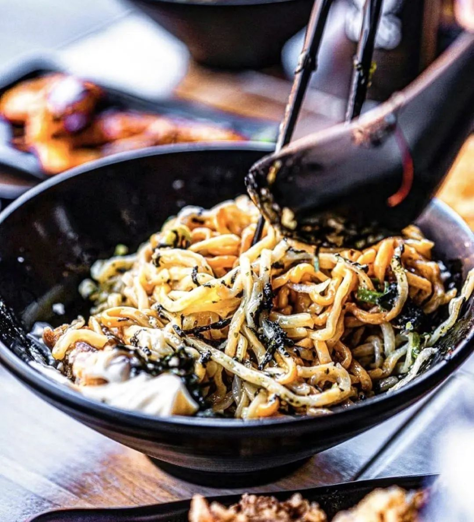 Mazesoba bowl with chopsticks