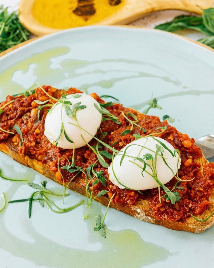 Calabrian 'Nduja with spicy sausage spread and poached eggs