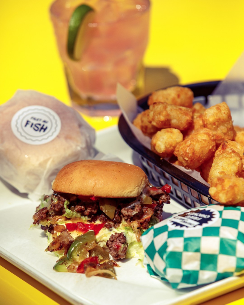 Slider sandwich and tater totes from Pennies