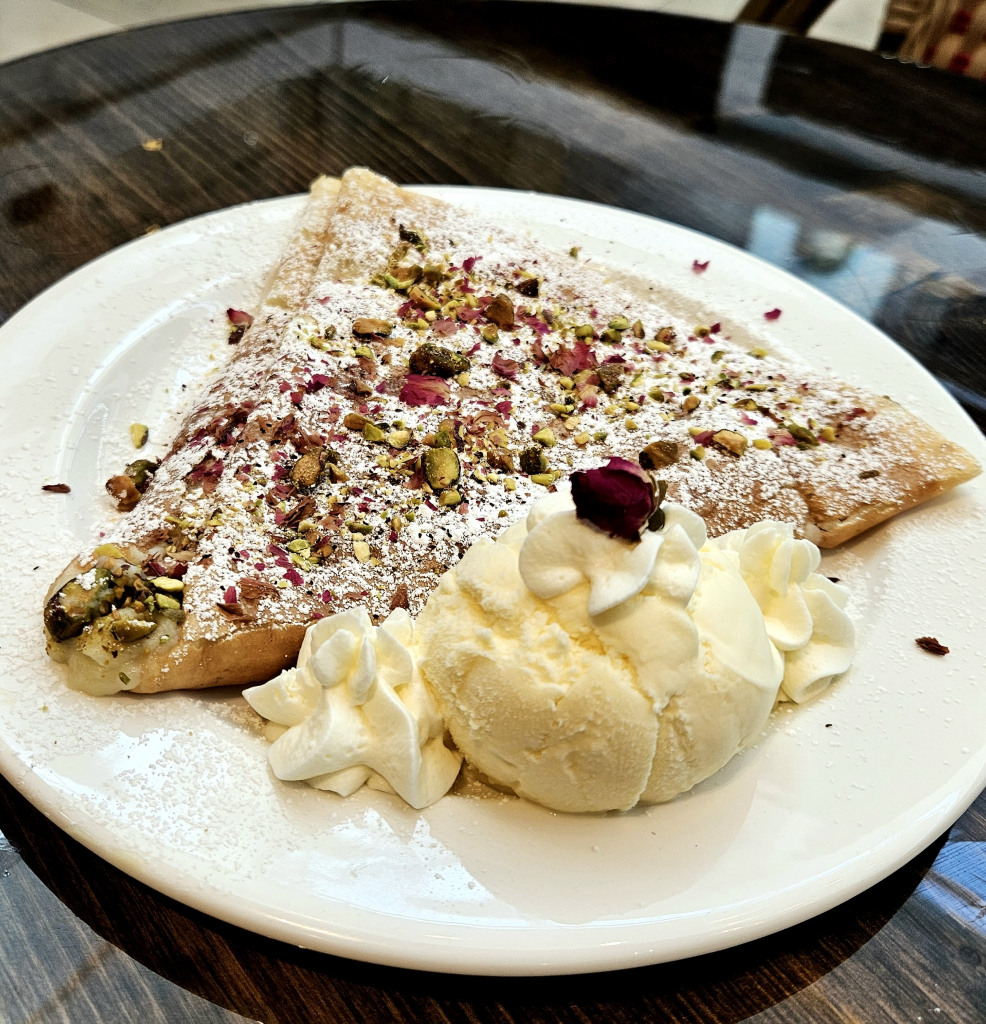Crepes with pistachio and ice cream from Crepes De Luxe