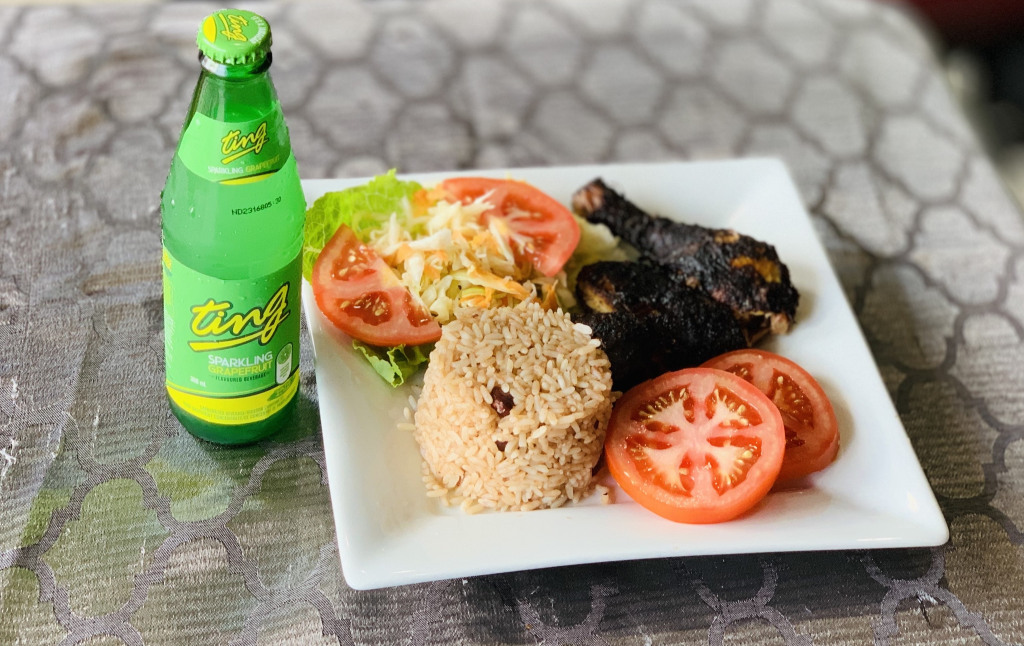 Jerk Chicken and Ting Drink from Mr. Big's